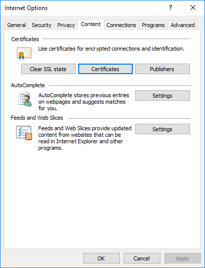 Internet Options certificate list