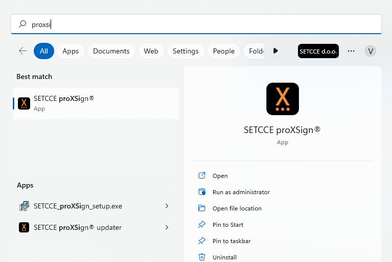 Windows search for proXSign